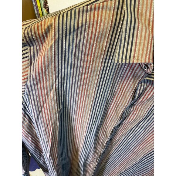 Visconti Gray Vertical Multicolor Striped Button Down Mens Shirt Sz 2XB - Picture 5 of 10